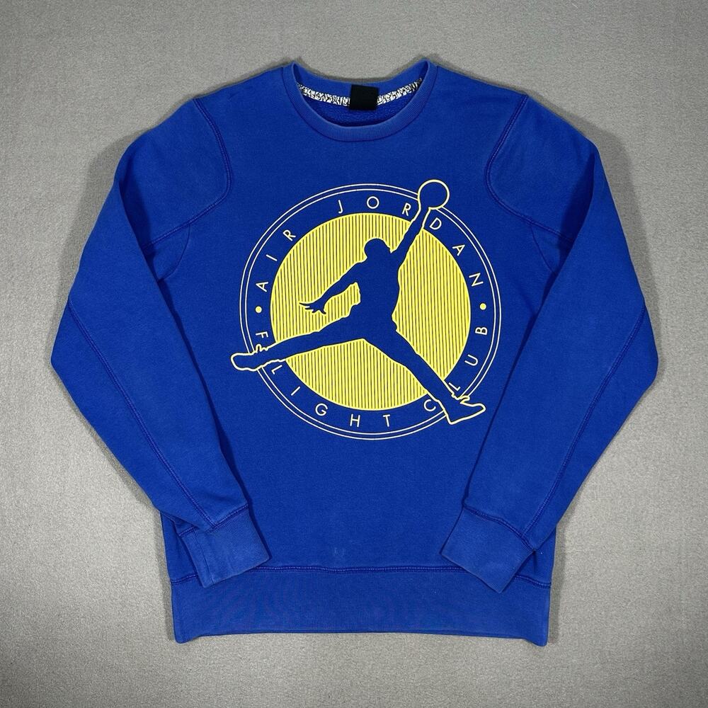 Jordan Flight Club Crewneck Sweatshirt Men’s Medium Blue Yellow Jumpman